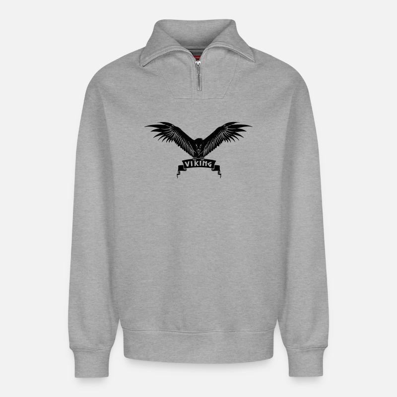 Wikingerkrähe - Relaxed Unisex Organic Half Zip Sweatshirt – von SPREAD - Grau meliert