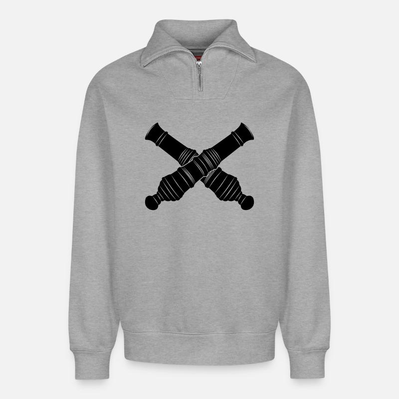 Two cannon barrels crossed - Relaxed Unisex Organic Half Zip Sweatshirt – by SPREAD - heather grey
