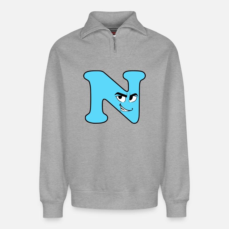 N - Sweat unisexe décontracté en coton biologique à demi-zip – de SPREAD - gris chiné