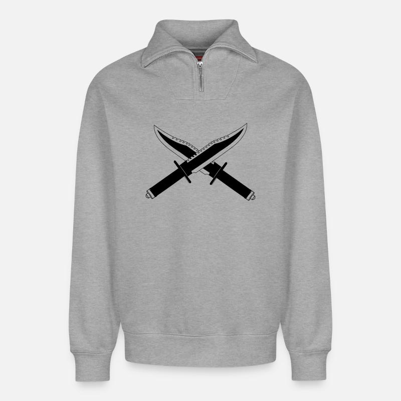 Two knives crossed standing - Relaxed Unisex Organic Half Zip Sweatshirt – by SPREAD - heather grey