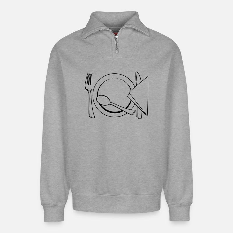 Besteckteller Serviette - Relaxed Unisex Organic Half Zip Sweatshirt – von SPREAD - Grau meliert