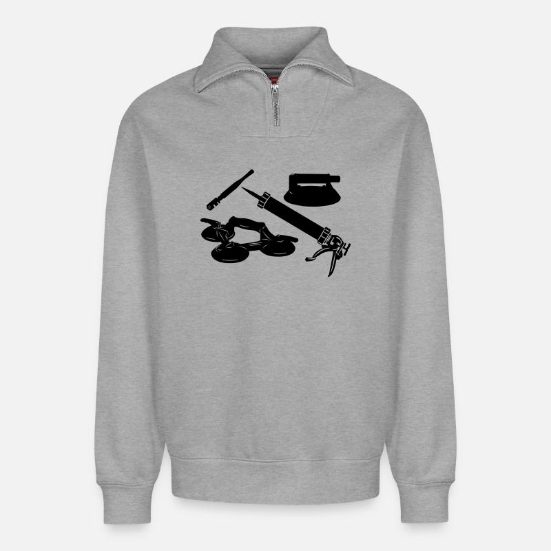 glazier tools - Relaxed Unisex Organic Half Zip Sweatshirt – by SPREAD - heather grey