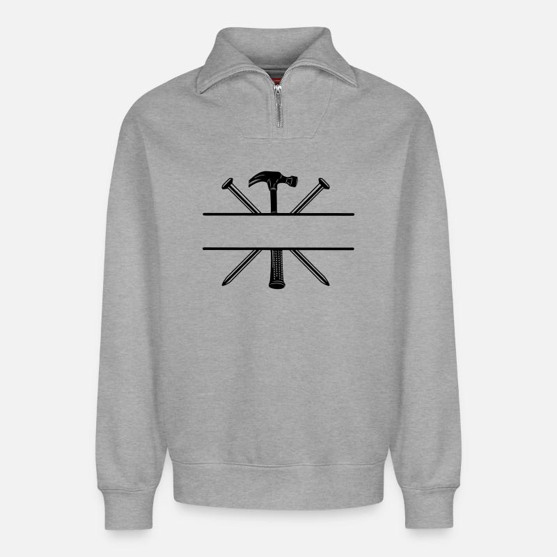 Carpenter Logo Nägel und Hammer - Relaxed Unisex Organic Half Zip Sweatshirt – von SPREAD - Grau meliert