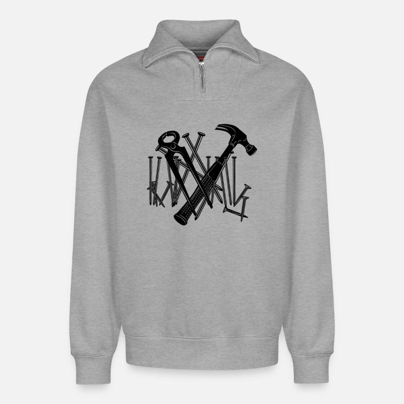 Carpenter tools and nails - Relaxed Unisex Organic Half Zip Sweatshirt – by SPREAD - heather grey