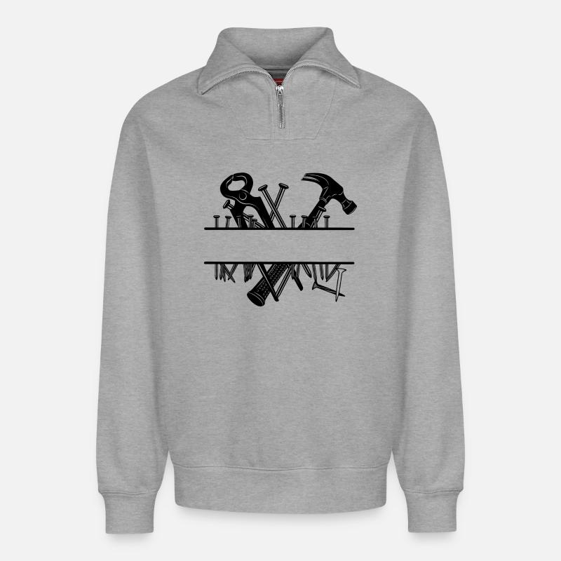 Carpenter Logo Nägel - Relaxed Unisex Organic Half Zip Sweatshirt – von SPREAD - Grau meliert
