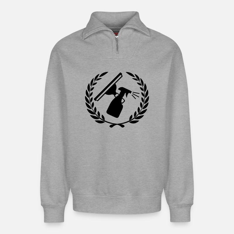 Fensterputzer-Logo mit Lorbeerkranz - Relaxed Unisex Organic Half Zip Sweatshirt – von SPREAD - Grau meliert