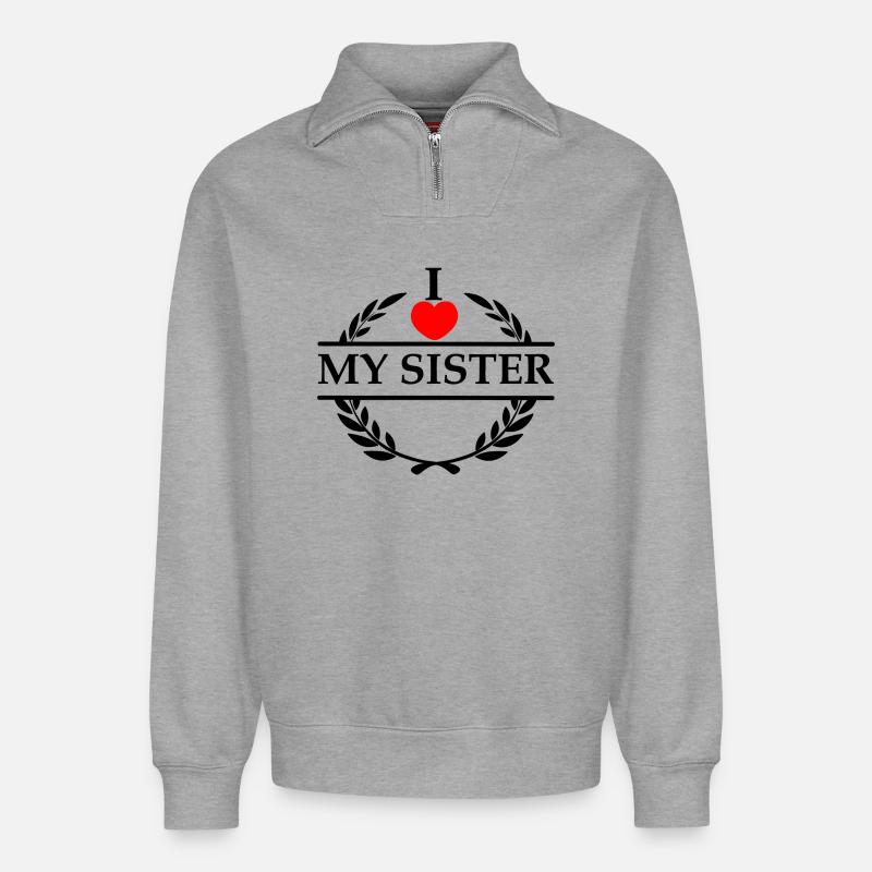 Ich liebe meine Schwester - Relaxed Unisex Organic Half Zip Sweatshirt – von SPREAD - Grau meliert