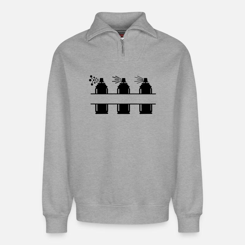 Three paint spray cans - Relaxed Unisex Organic Half Zip Sweatshirt – by SPREAD - heather grey