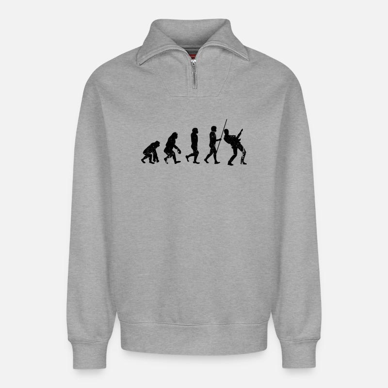 Evolution guitar player - Relaxed Unisex Organic Half Zip Sweatshirt – by SPREAD - heather grey