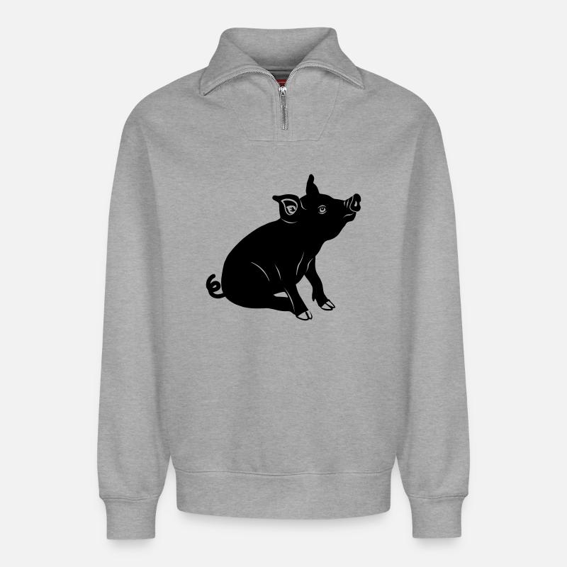 Schweinssitz-Logo Schattenbild - Relaxed Unisex Organic Half Zip Sweatshirt – von SPREAD - Grau meliert
