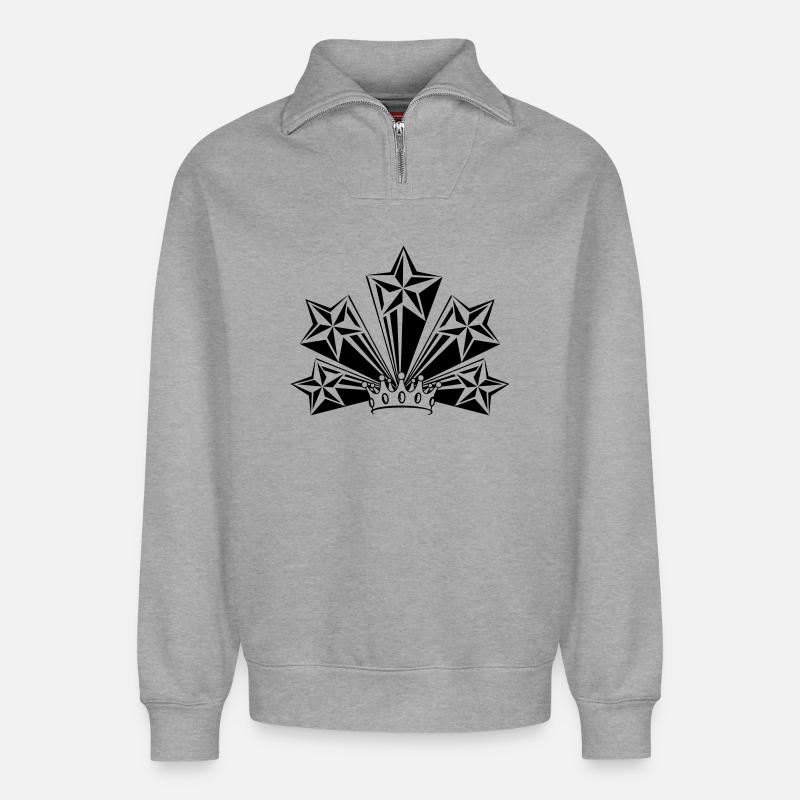 Transparente Krone mit vier großen Sternen - Relaxed Unisex Organic Half Zip Sweatshirt – von SPREAD - Grau meliert