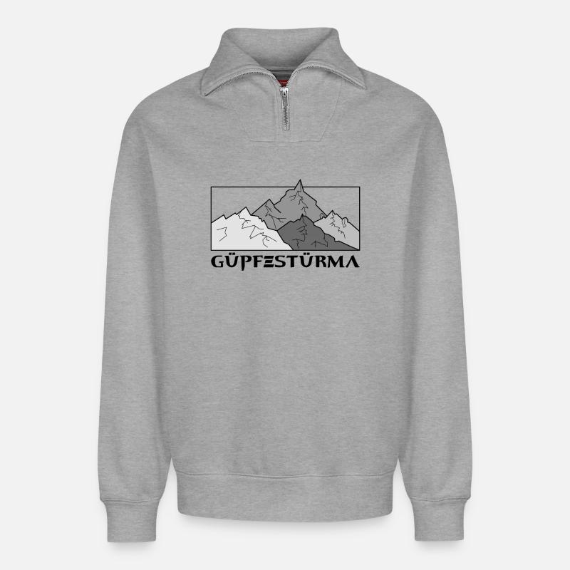 Güpfestürma - Summit climber, Austria Dialect - Relaxed Unisex Organic Half Zip Sweatshirt – by SPREAD - heather grey