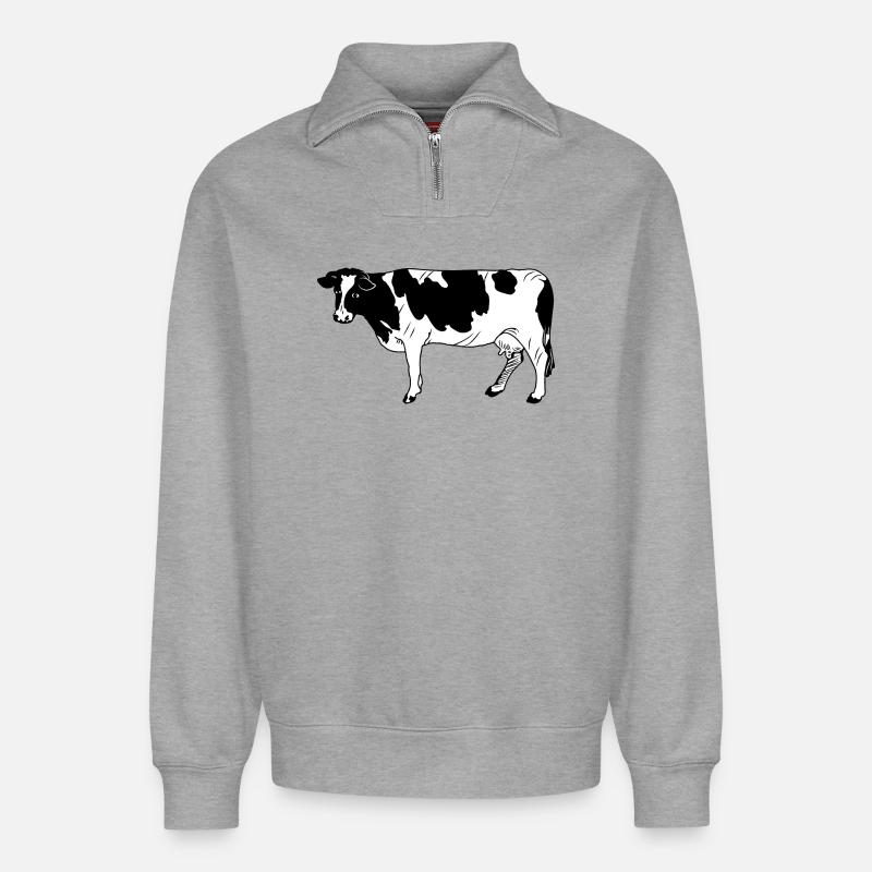 Kuh schwarzpelzig - Relaxed Unisex Organic Half Zip Sweatshirt – von SPREAD - Grau meliert