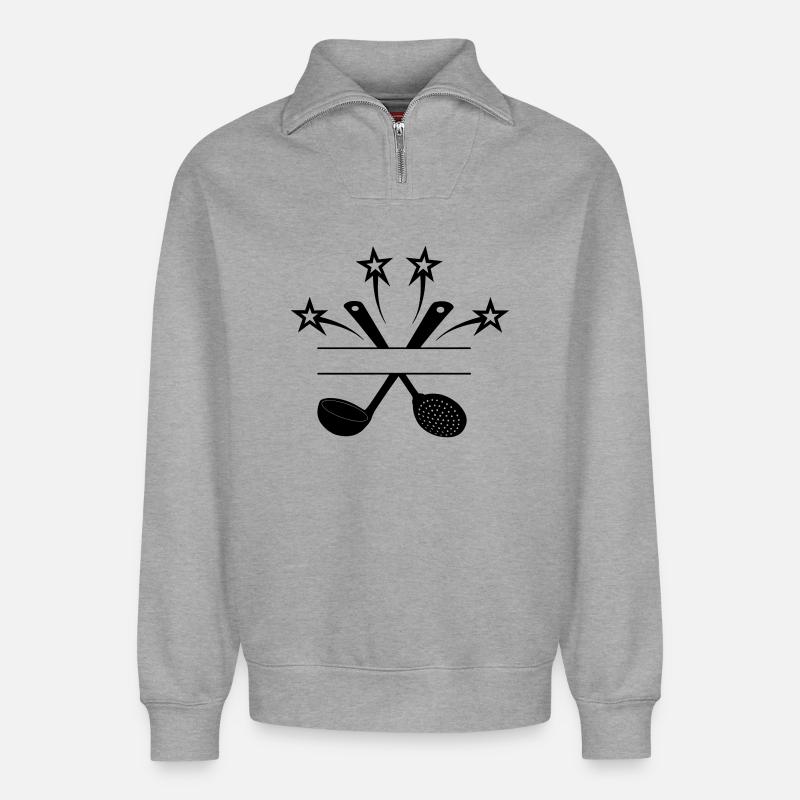 Schaumlöffel und Suppenlöffel 4 Sterne - Relaxed Unisex Organic Half Zip Sweatshirt – von SPREAD - Grau meliert