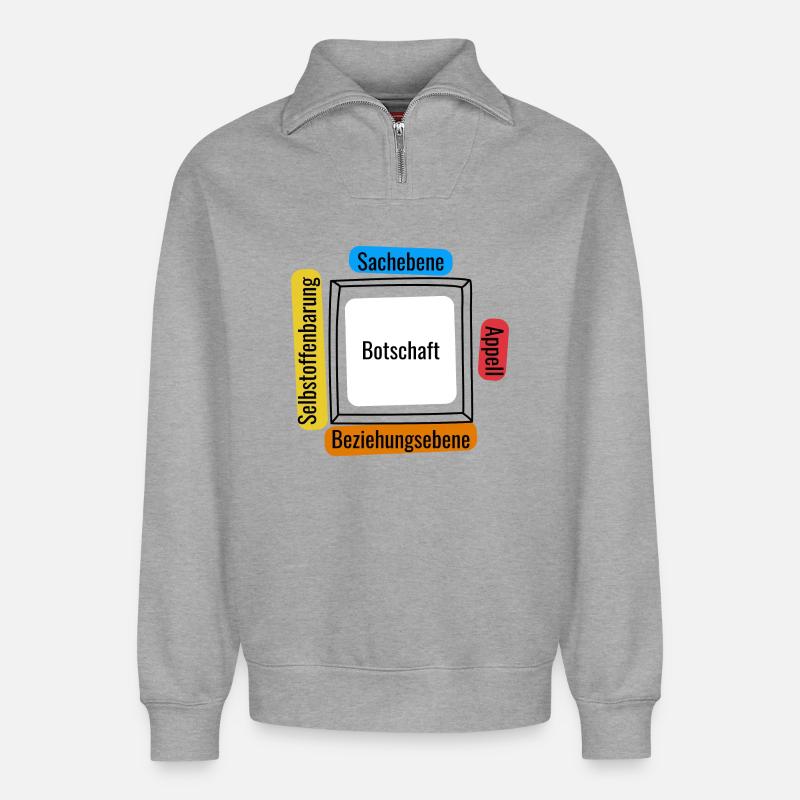 Vier Ohren Modell - Relaxed Unisex Organic Half Zip Sweatshirt – von SPREAD - Grau meliert