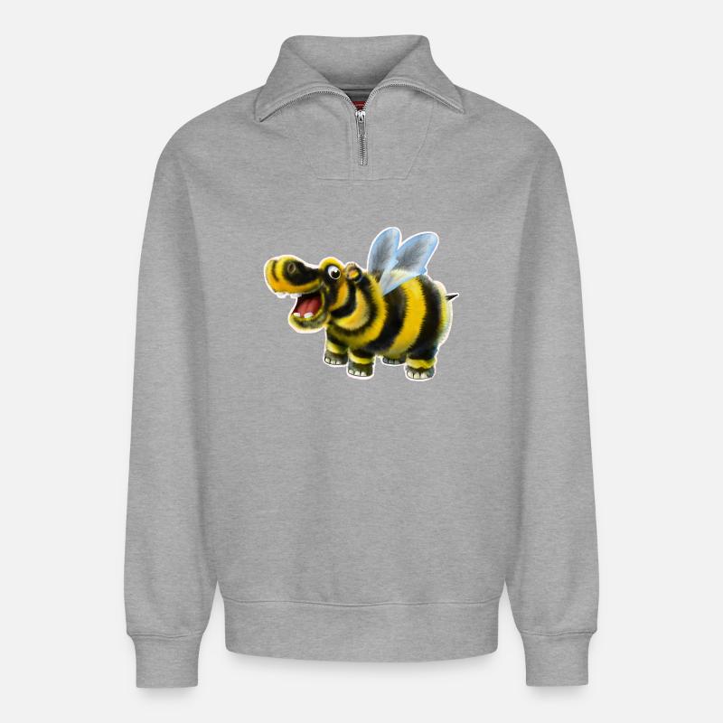 Das Hummel-Nilpferd - Relaxed Unisex Organic Half Zip Sweatshirt – von SPREAD - Grau meliert