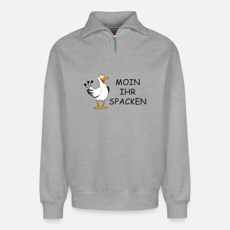 Moin ihr Spacken - Relaxed Unisex Organic Half Zip Sweatshirt – von SPREAD - Grau meliert