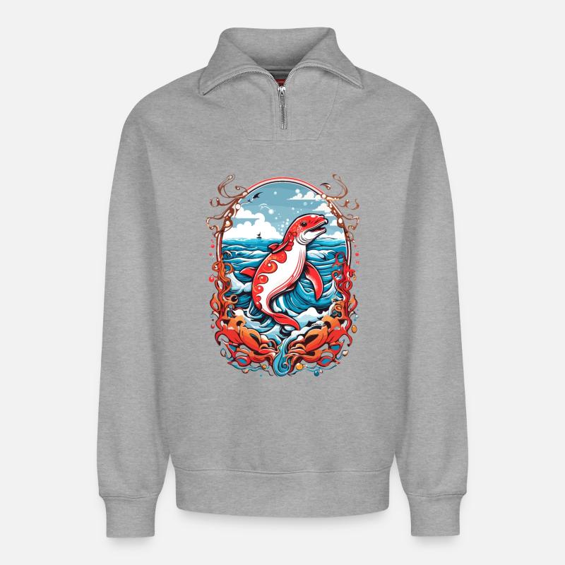 Meeresbewohner - Relaxed Unisex Organic Half Zip Sweatshirt – von SPREAD - Grau meliert