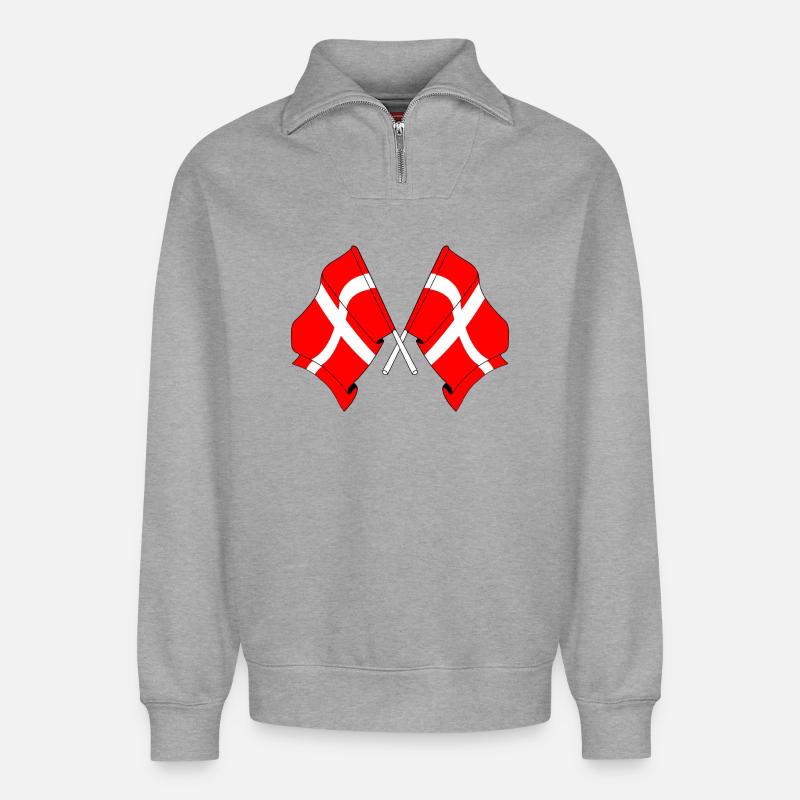 Zwei Flaggen Dänemark - Relaxed Unisex Organic Half Zip Sweatshirt – von SPREAD - Grau meliert