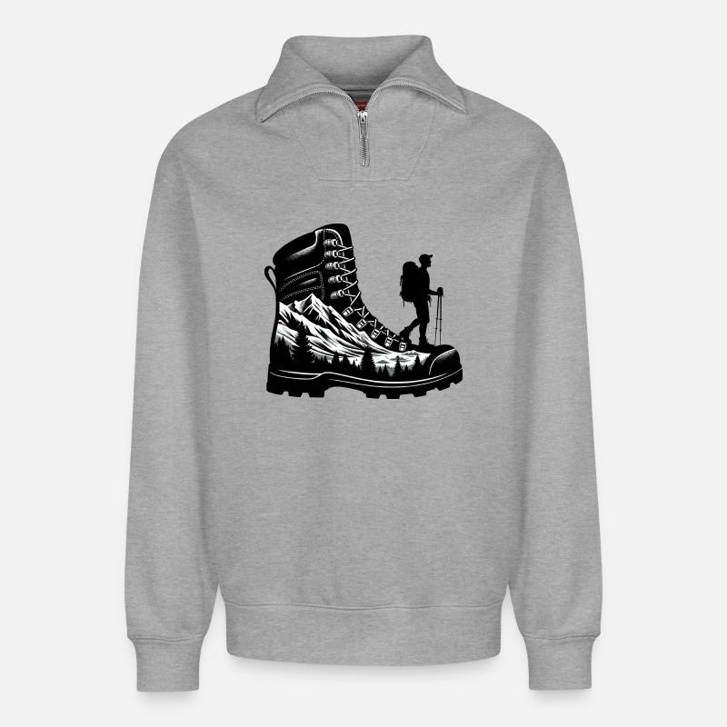 Drawing Hiker Bergwanderschuh - Relaxed Unisex Organic Half Zip Sweatshirt – von SPREAD - Grau meliert