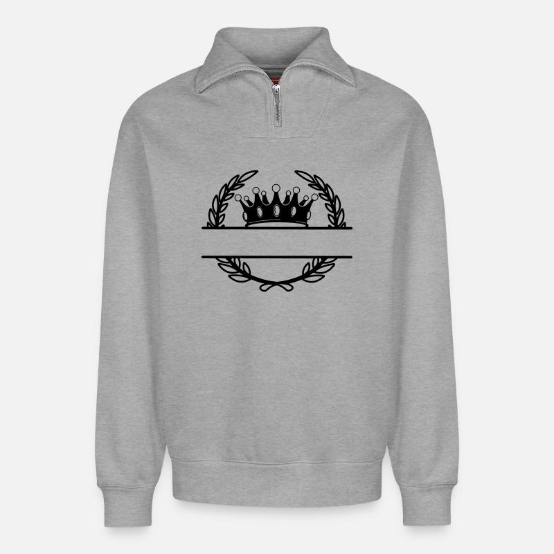 Lorbeerkranz mit Krone - Relaxed Unisex Organic Half Zip Sweatshirt – von SPREAD - Grau meliert