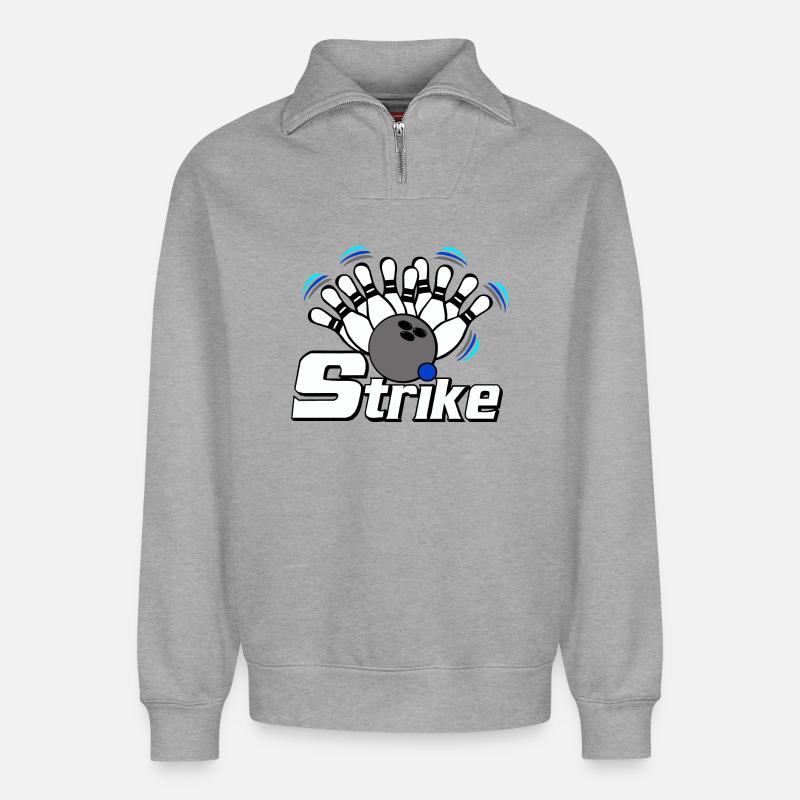 Strike Bowling - Sweat unisexe décontracté en coton biologique à demi-zip – de SPREAD - gris chiné