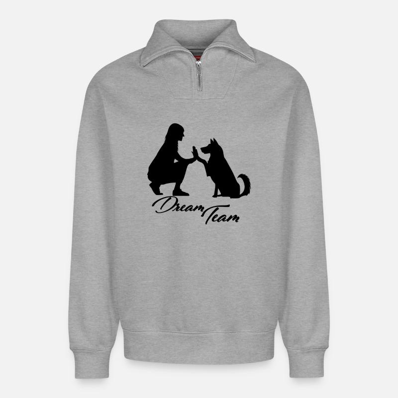 Dream Team Hund - Relaxed Unisex Organic Half Zip Sweatshirt – von SPREAD - Grau meliert