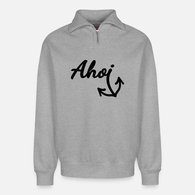 Ahoi (Farbe anpassbar) - Relaxed Unisex Organic Half Zip Sweatshirt – von SPREAD - Grau meliert
