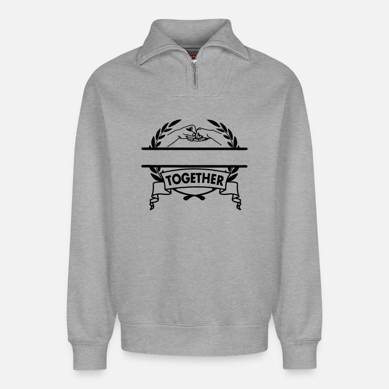 "GEMEINSAM" Handgeste zweier Fäuste - Relaxed Unisex Organic Half Zip Sweatshirt – von SPREAD - Grau meliert