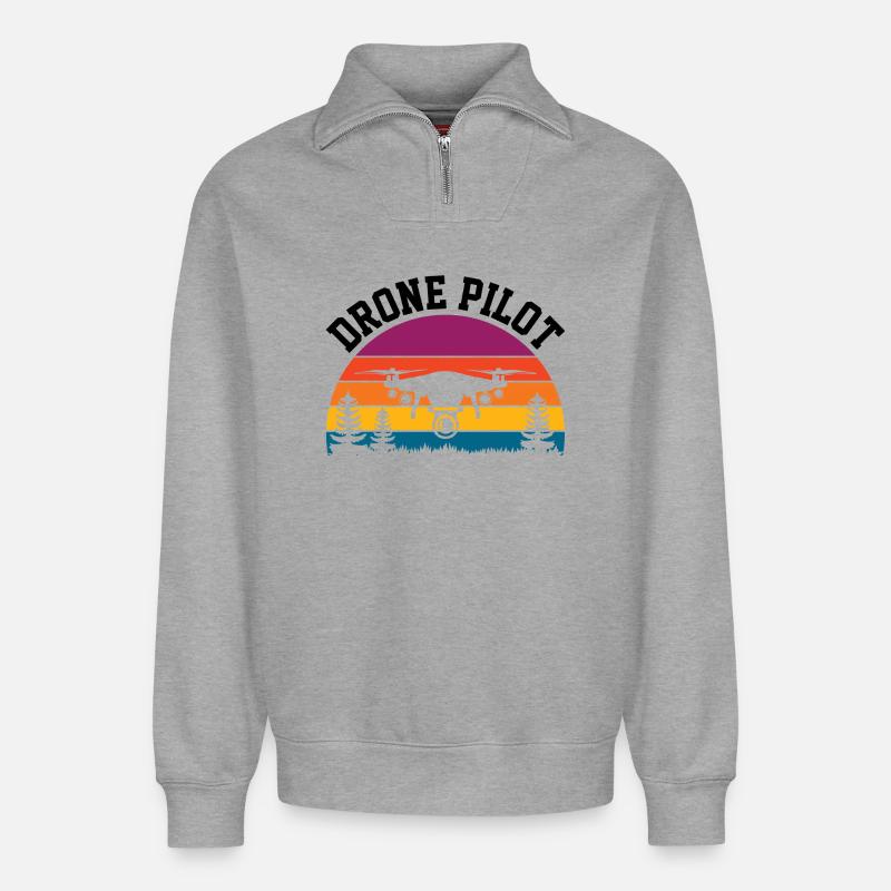 Drohnen-Pilot - Relaxed Unisex Organic Half Zip Sweatshirt – von SPREAD - Grau meliert