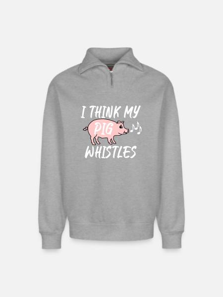 I think my pig whistles - Relaxed Unisex Organic Half Zip Sweatshirt – by SPREAD - heather grey