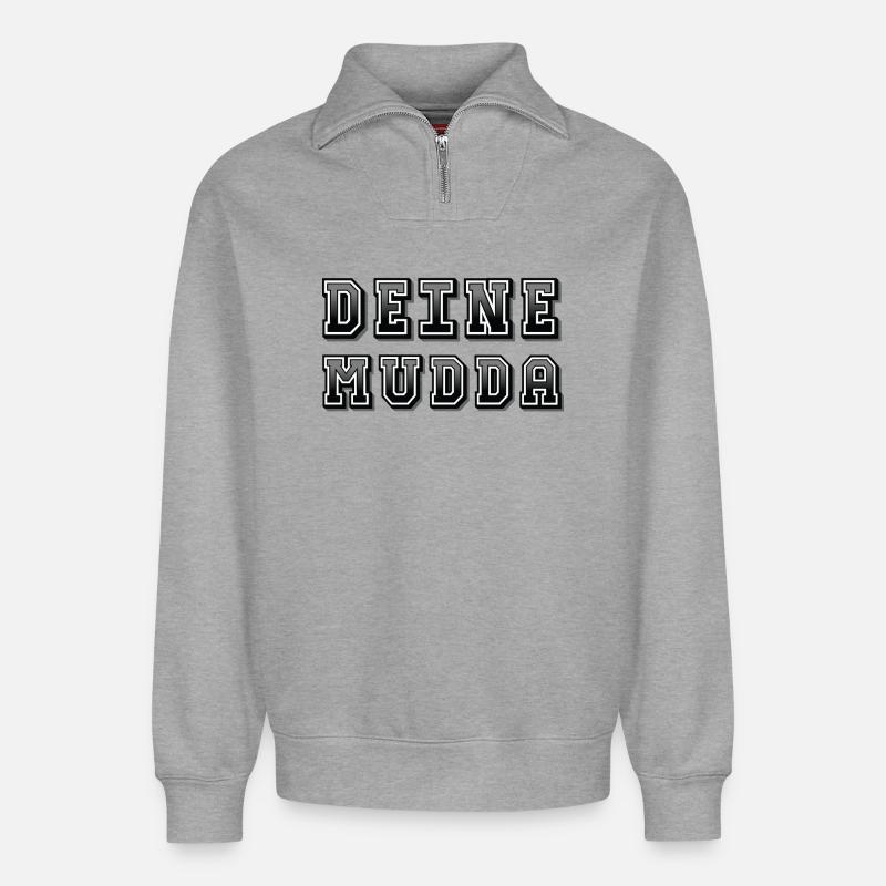 Deine Mudda - Relaxed Unisex Organic Half Zip Sweatshirt – von SPREAD - Grau meliert