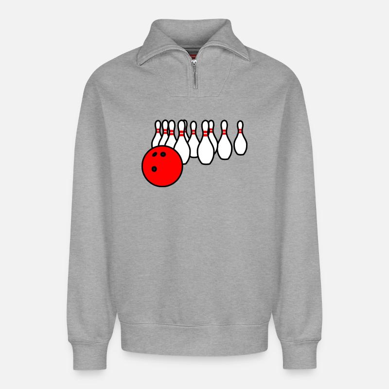 Bowlingkugel mit Pins - Relaxed Unisex Organic Half Zip Sweatshirt – von SPREAD - Grau meliert