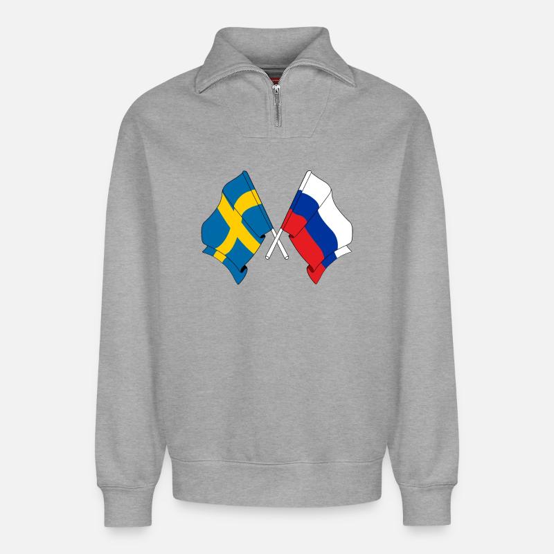 Drapeau Suède drapeau Russie - Sweat unisexe décontracté en coton biologique à demi-zip – de SPREAD - gris chiné