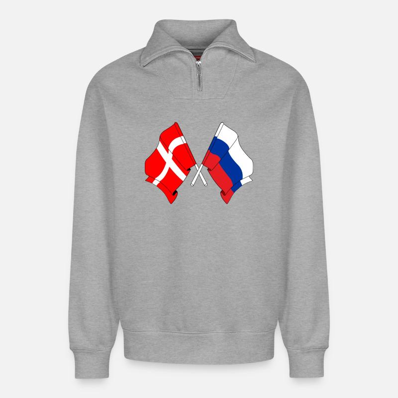Drapeau Danemark, drapeau Russie - Sweat unisexe décontracté en coton biologique à demi-zip – de SPREAD - gris chiné