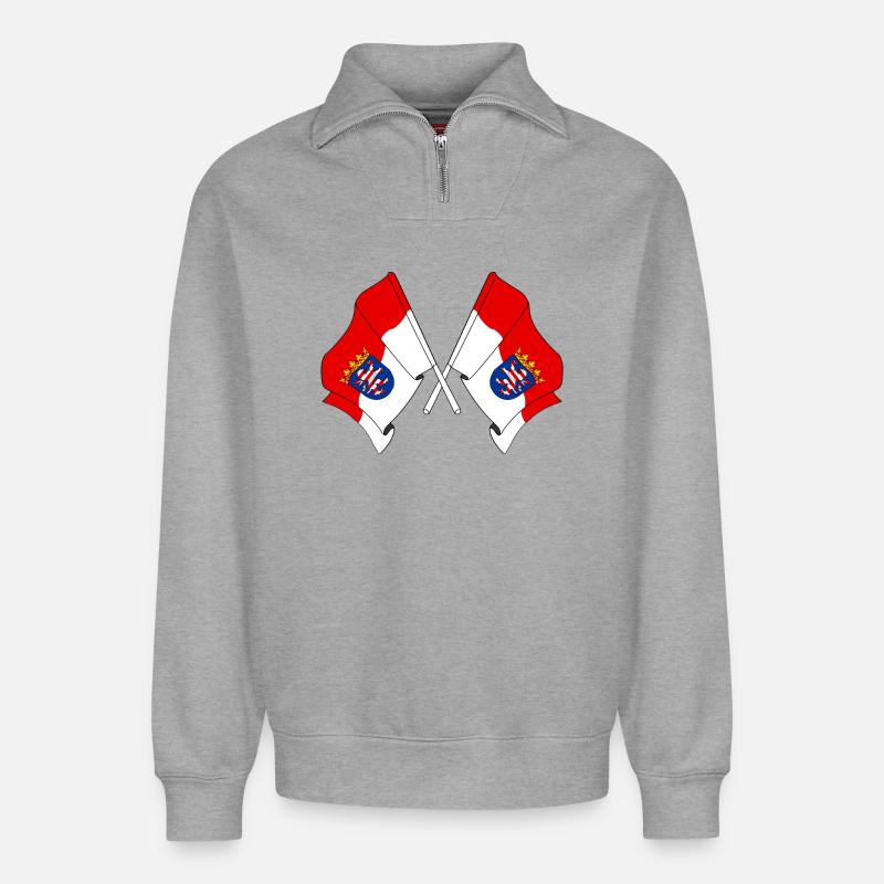 Flags crossed Hesse - Relaxed Unisex Organic Half Zip Sweatshirt – by SPREAD - heather grey