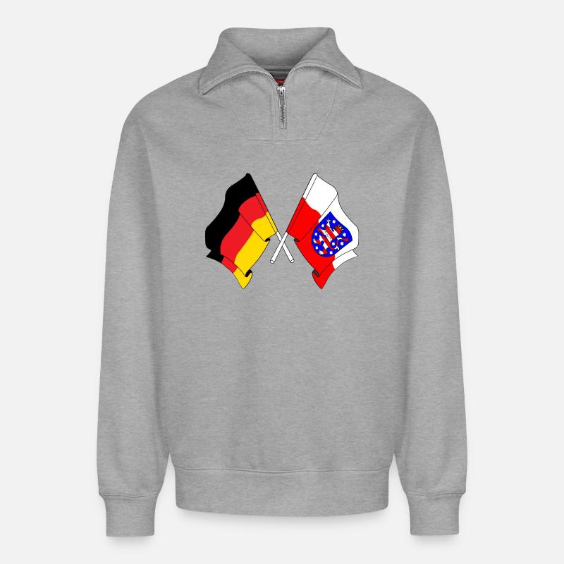 Drapeau Allemagne Thuringe - Sweat unisexe décontracté en coton biologique à demi-zip – de SPREAD - gris chiné