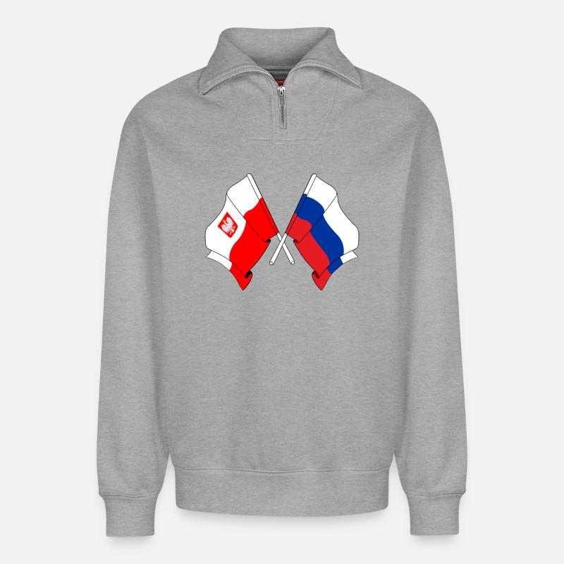 Drapeau Pologne, Russie - Sweat unisexe décontracté en coton biologique à demi-zip – de SPREAD - gris chiné