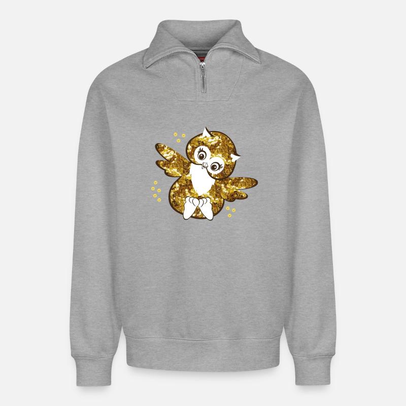 Funkelnde Eulenmädchen Illustration - Relaxed Unisex Organic Half Zip Sweatshirt – von SPREAD - Grau meliert