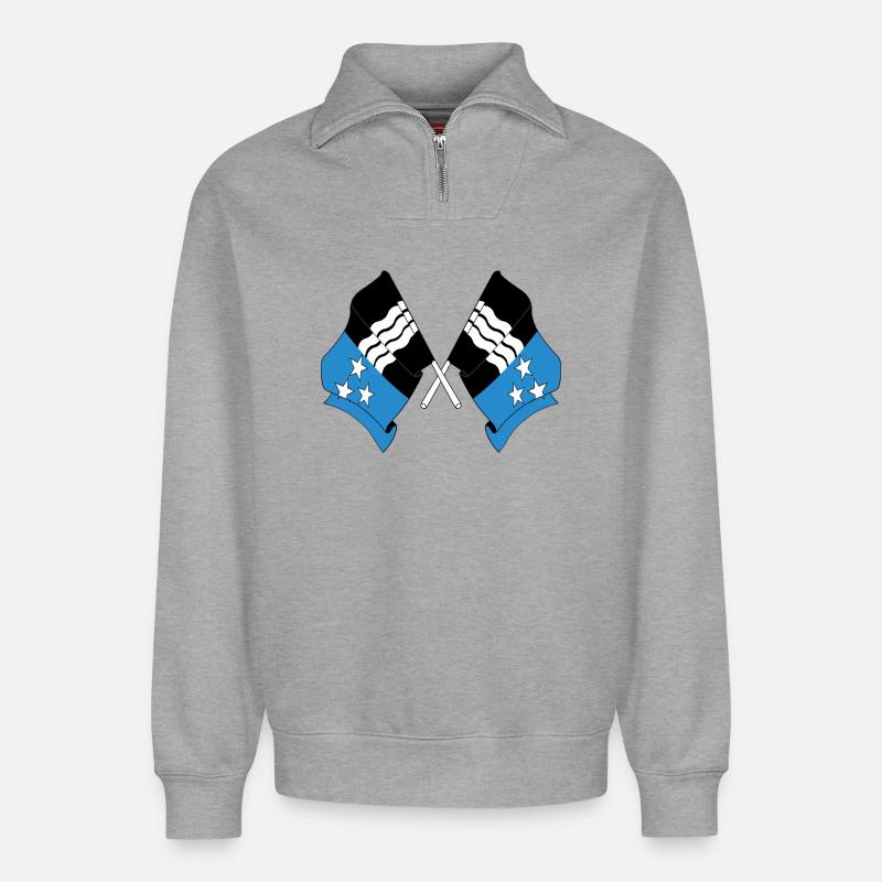 Zwei Flaggen der Aargauer Schweiz - Relaxed Unisex Organic Half Zip Sweatshirt – von SPREAD - Grau meliert