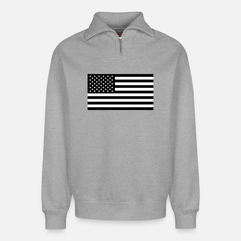 LE DRAPEAU AMÉRICAIN - Sweat unisexe décontracté en coton biologique à demi-zip – de SPREAD - gris chiné