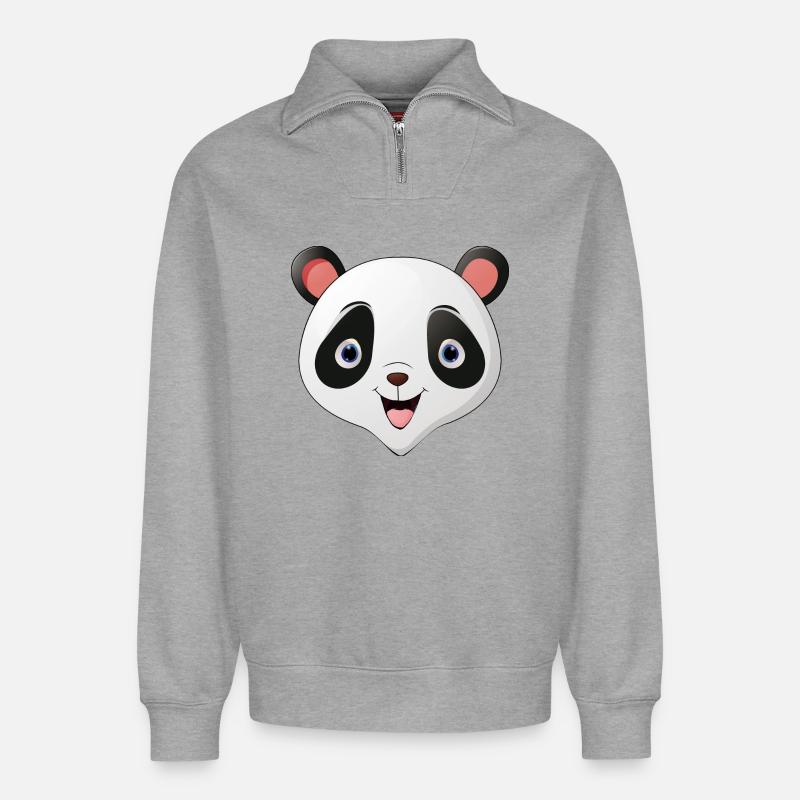 Panda face - Relaxed Unisex Organic Half Zip Sweatshirt – von SPREAD - Grau meliert