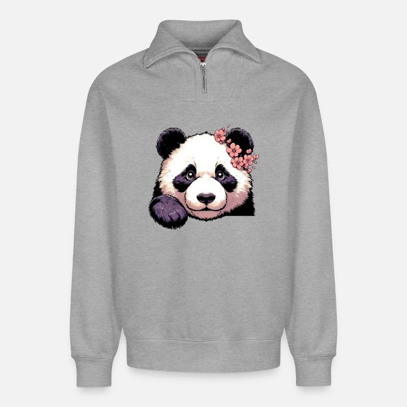Panda - Relaxed Unisex Organic Half Zip Sweatshirt – von SPREAD - Grau meliert