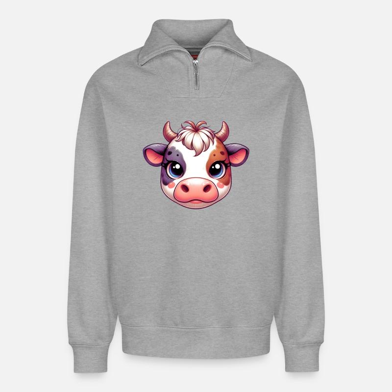 Kuh - Relaxed Unisex Organic Half Zip Sweatshirt – von SPREAD - Grau meliert