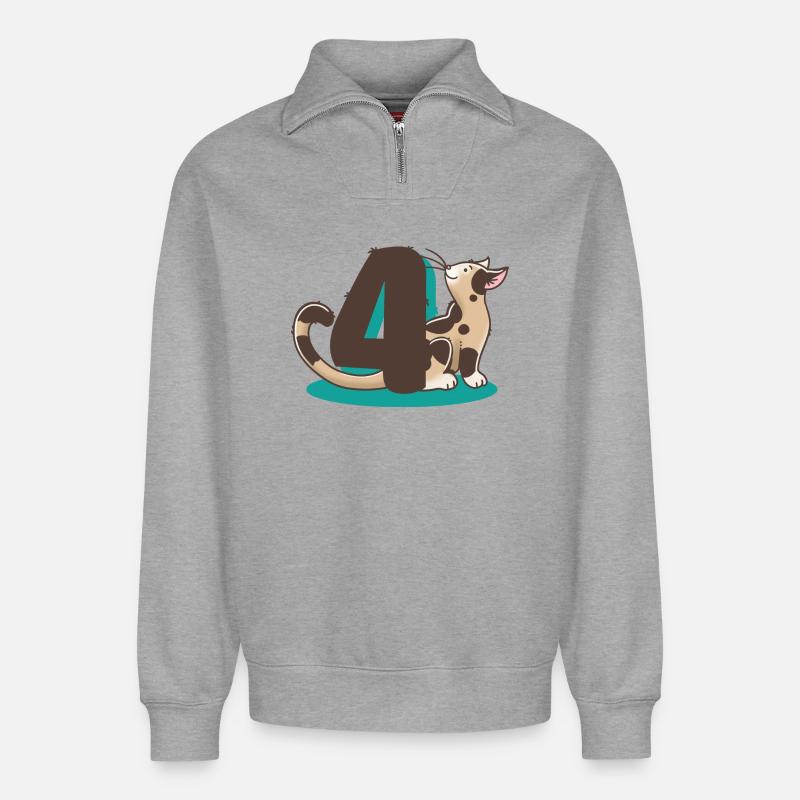 Katze Zahl 4 - Relaxed Unisex Organic Half Zip Sweatshirt – von SPREAD - Grau meliert
