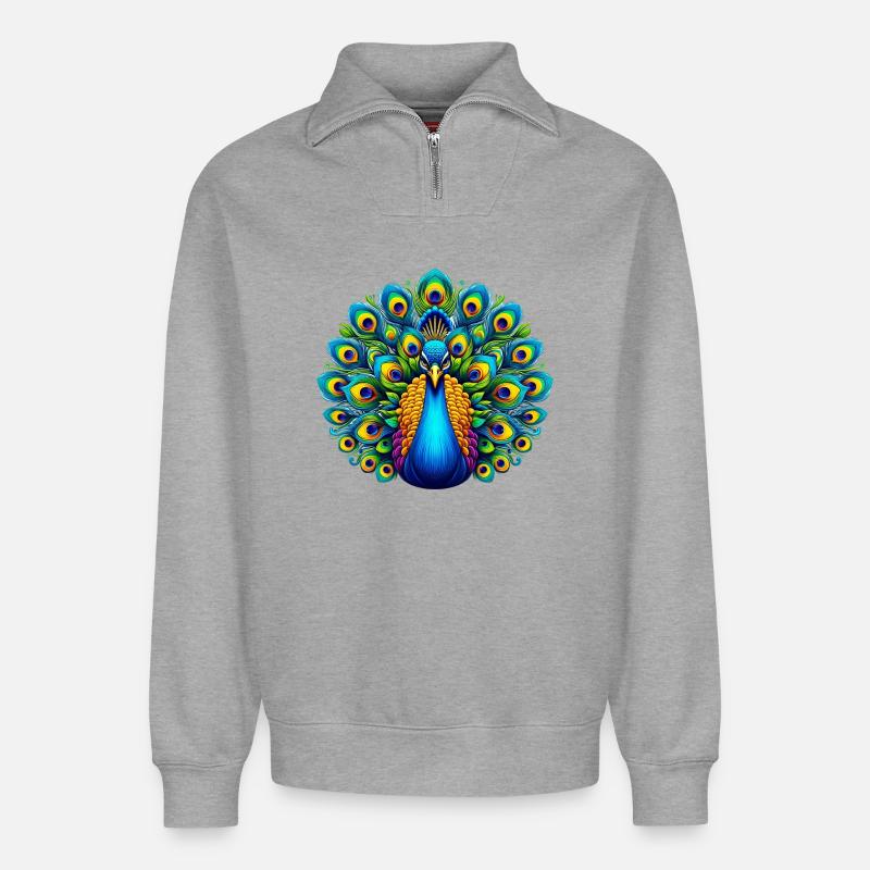 Pfau - Relaxed Unisex Organic Half Zip Sweatshirt – von SPREAD - Grau meliert