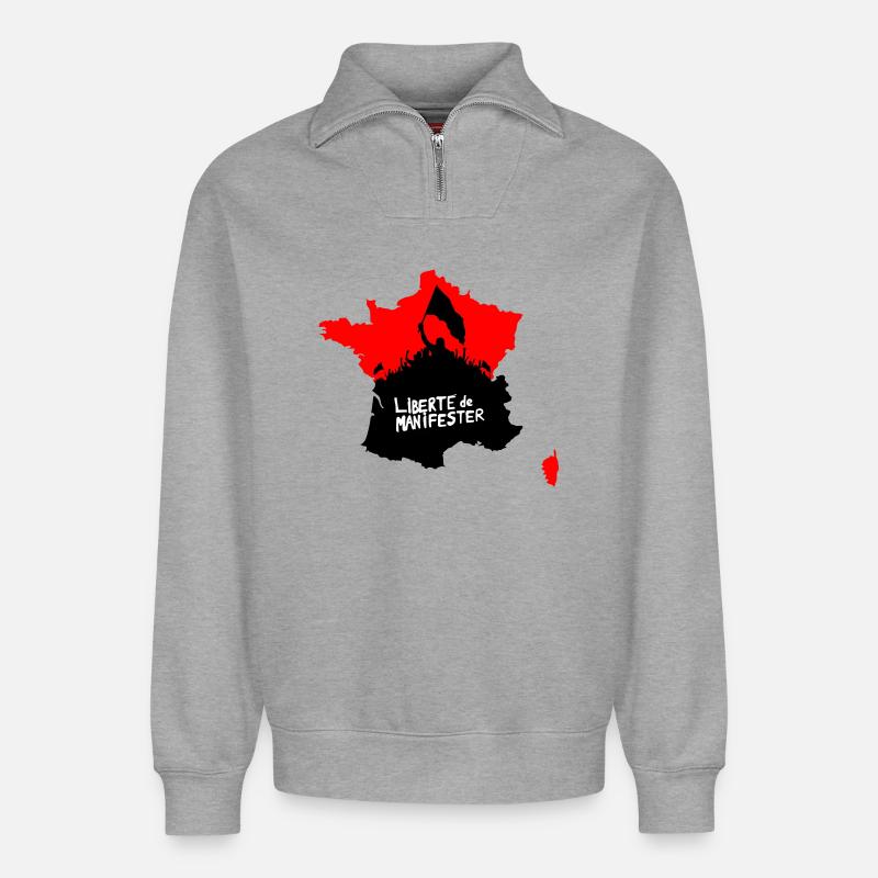 Liberté de manifester - Sweat unisexe décontracté en coton biologique à demi-zip – de SPREAD - gris chiné