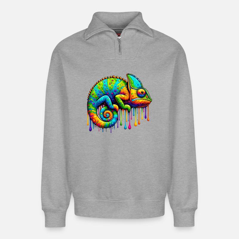 Chamäleon - Relaxed Unisex Organic Half Zip Sweatshirt – von SPREAD - Grau meliert