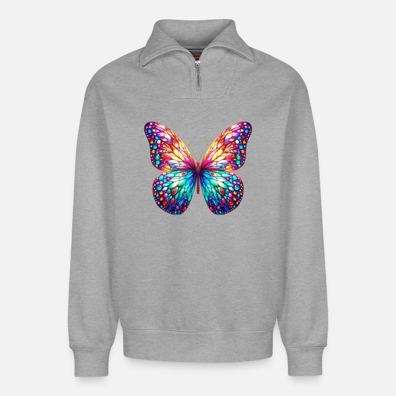 Schmetterling - Relaxed Unisex Organic Half Zip Sweatshirt – von SPREAD - Grau meliert