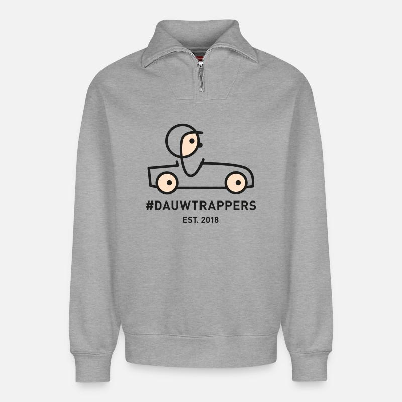 22 Dew trappers logo - Relaxed Unisex Organic Half Zip Sweatshirt – by SPREAD - heather grey